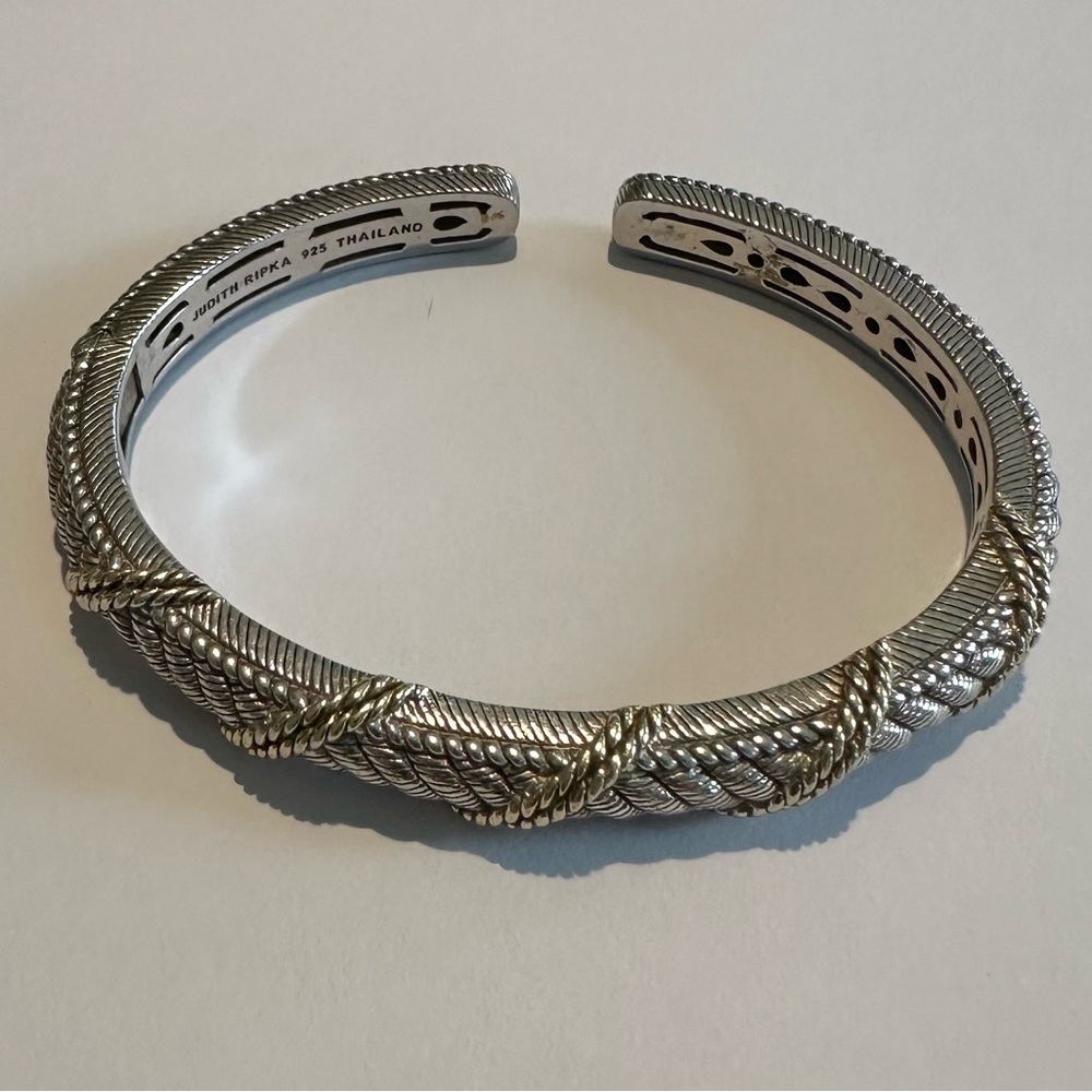 Judith Ripka Sterling Silver rope detail hinged cuff bracelet - Picture 4 of 8